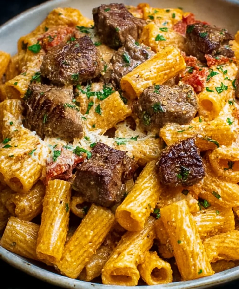 Cajun Steak Tips Rigatoni Cheesy Parmesan Pasta