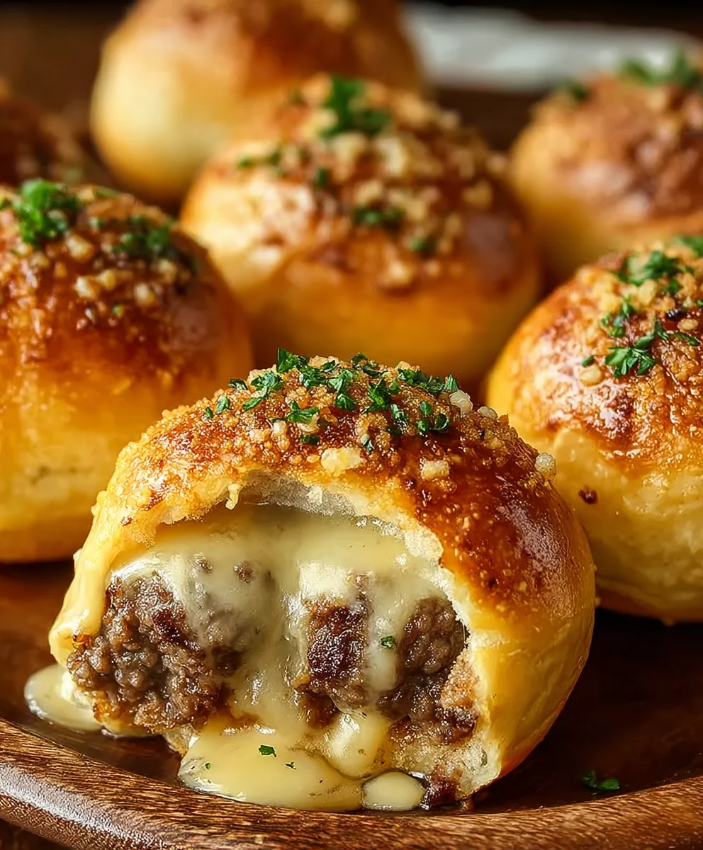 Garlic Parmesan Cheeseburger Bombs-Easy Beef Appetizer