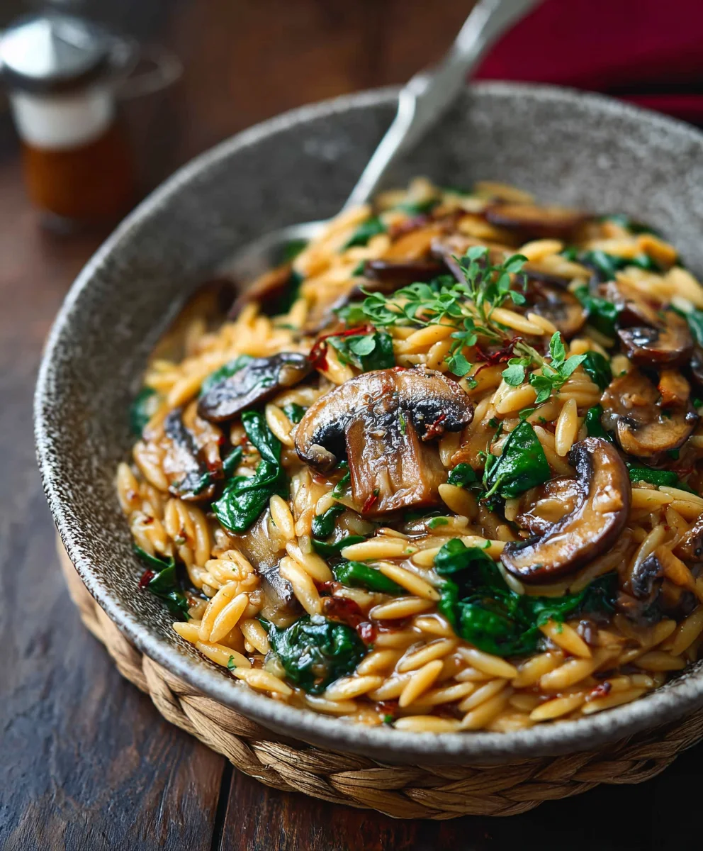 Mushroom Spinach Orzo - Creamy Comfort Food