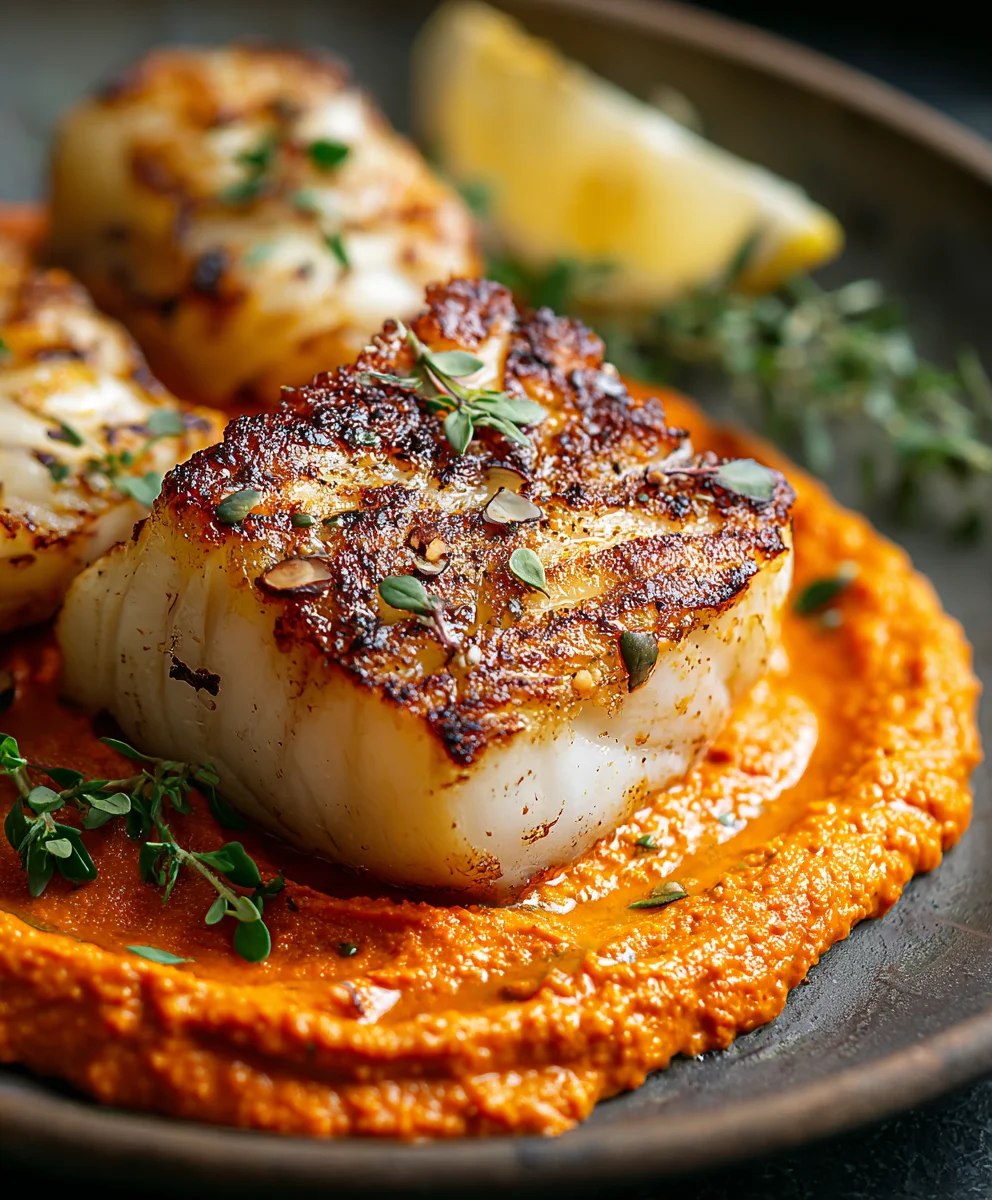 Spanish Grilled Cod Almond Romesco Sauce
