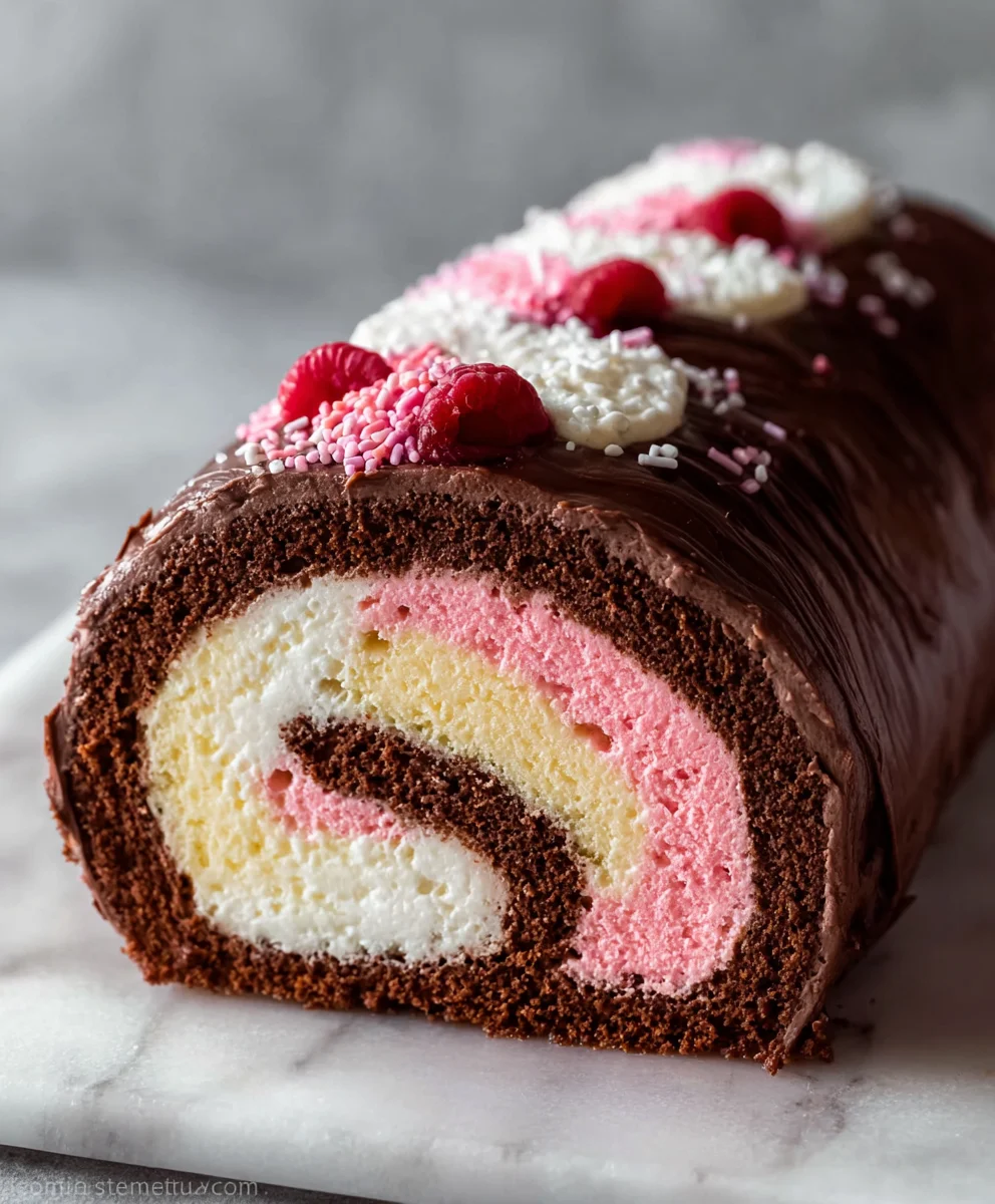 Neapolitan Millionaire Roll Cake-Decadent Homemade Treat
