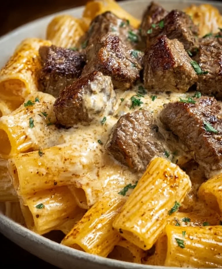 Cajun Steak Tips Rigatoni Cheesy Parmesan Pasta