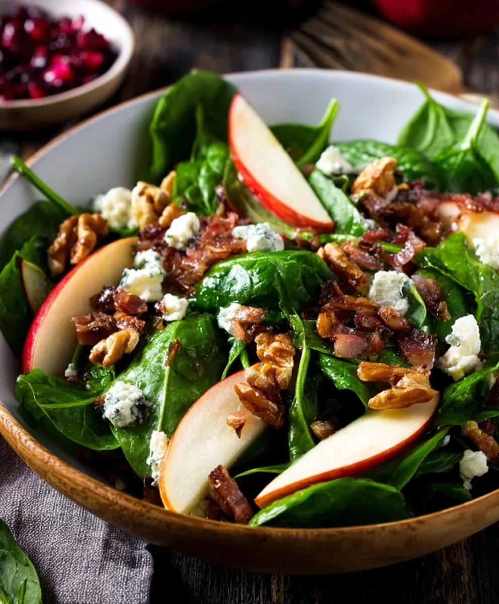 Spinach Apple Gorgonzola Salad-Candied Walnut Delight