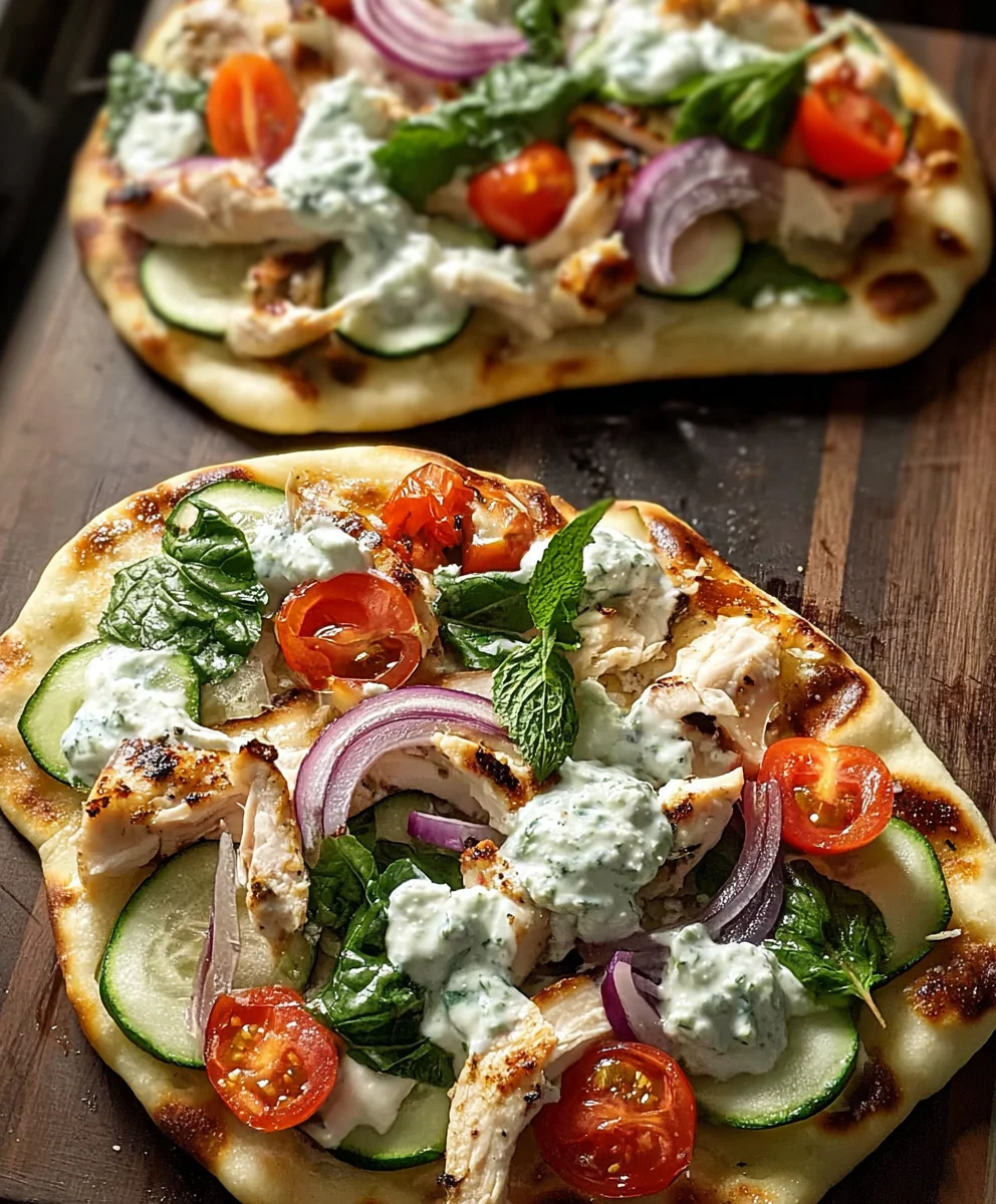 Tzatziki Chicken Naan Pizza - Quick Easy Recipe