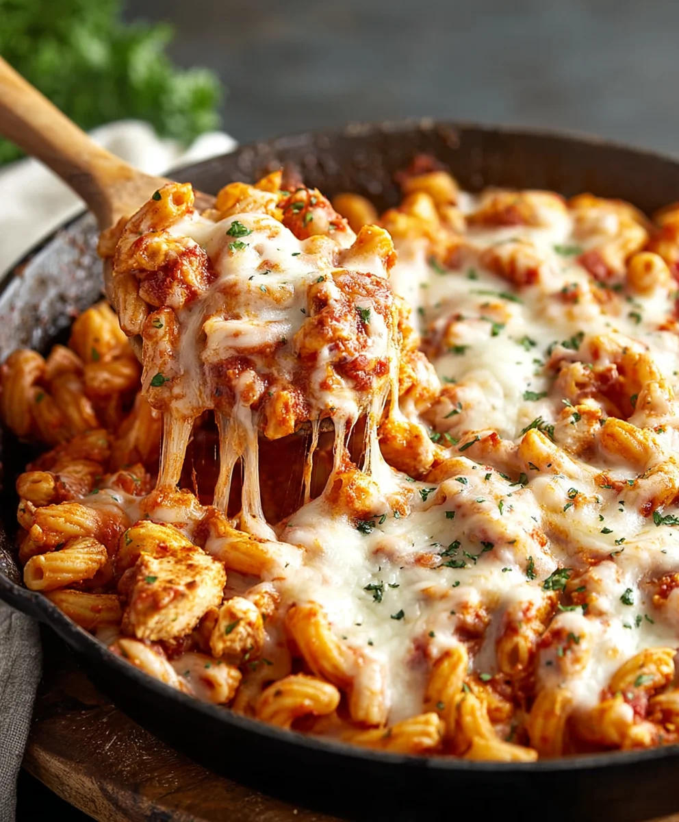 Easy Chicken Parmesan Pasta Skillet Recipe