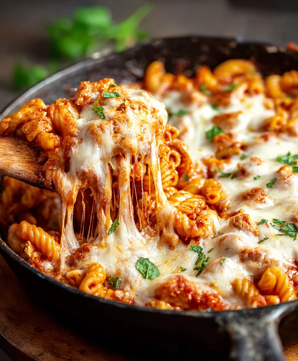 Easy Chicken Parmesan Pasta Skillet Recipe