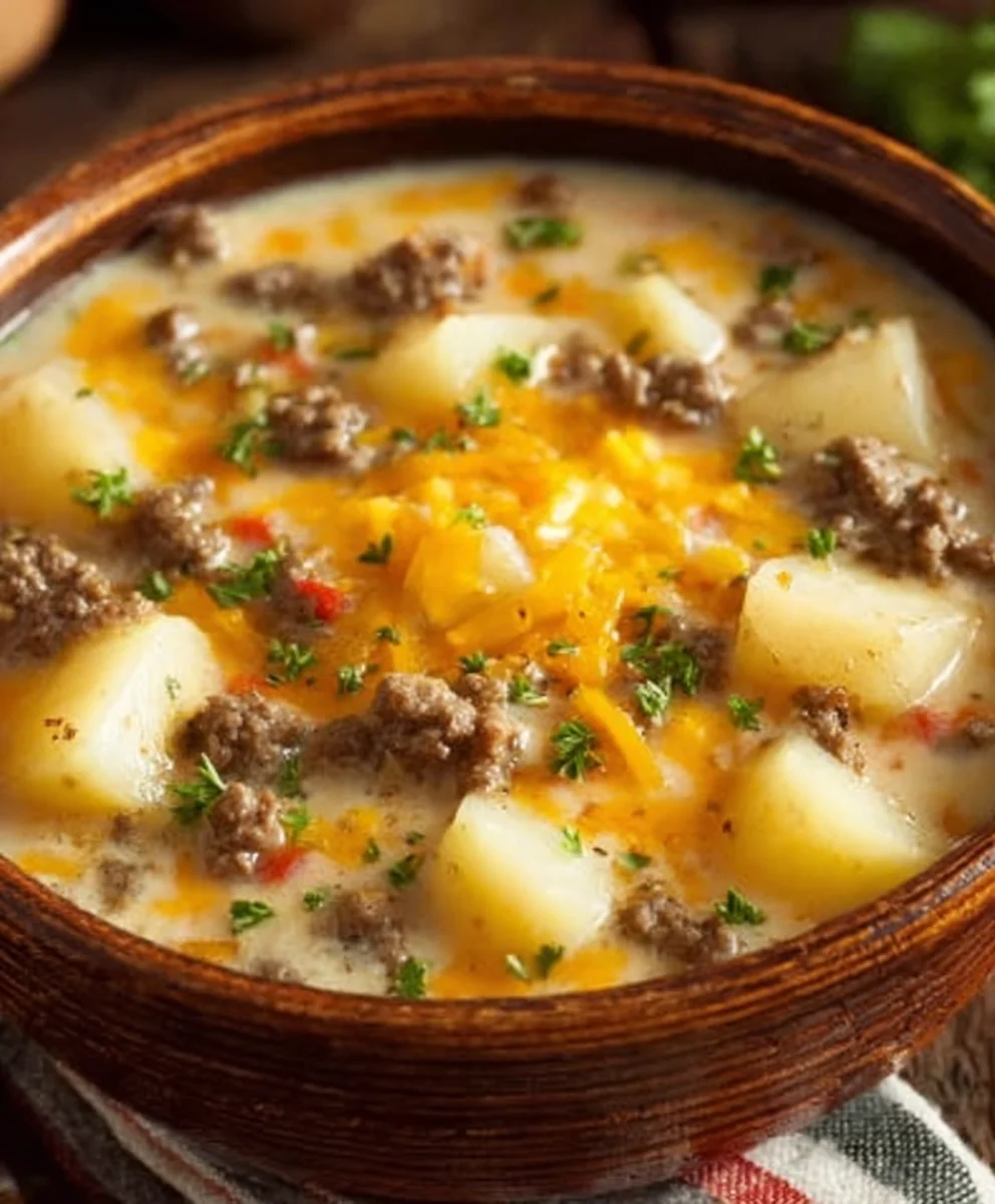 Cheesy Beef Beef Hamburger Potato Soup Recipe