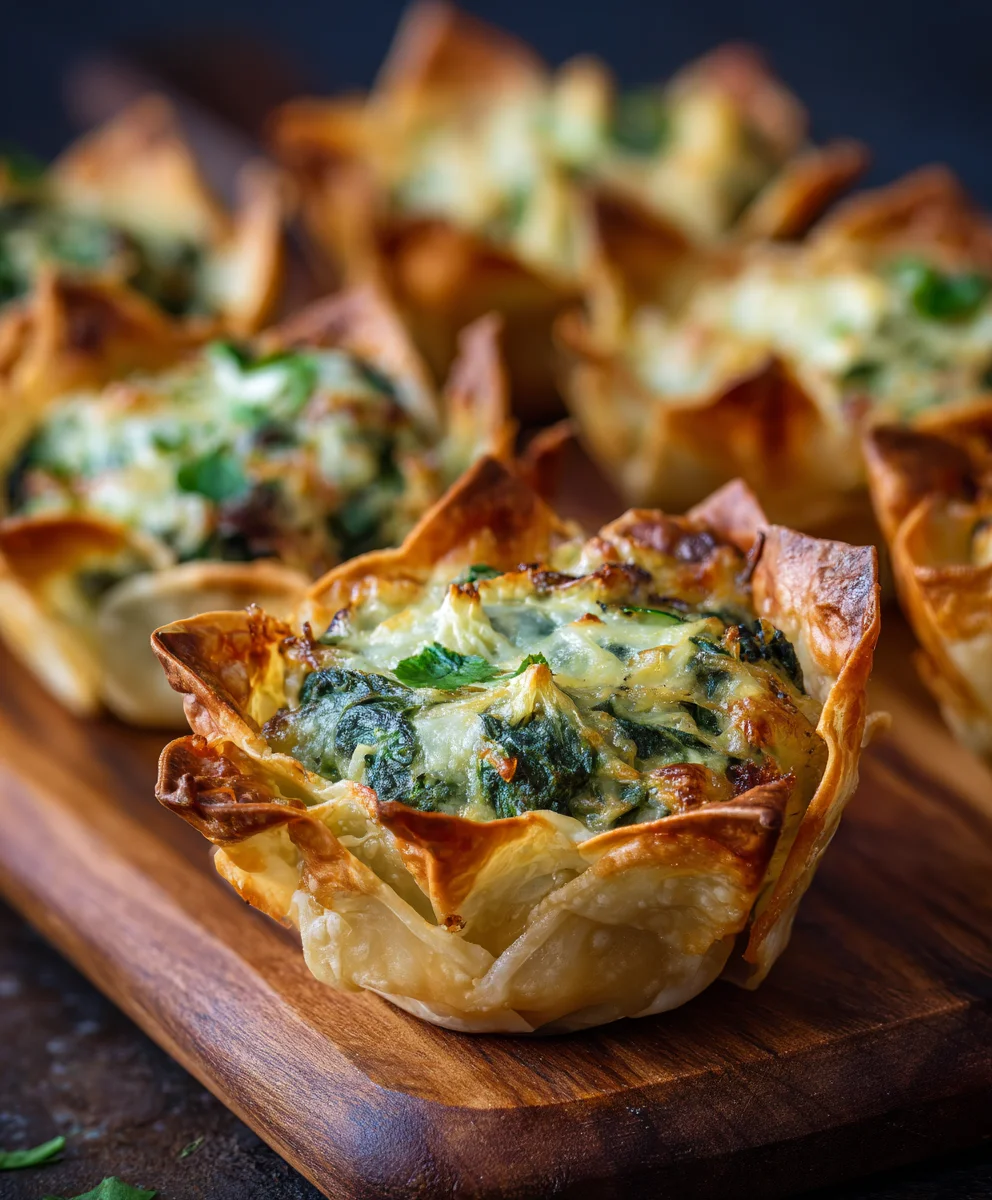 Spinach Artichoke Wonton Cups-Easy Appetizer