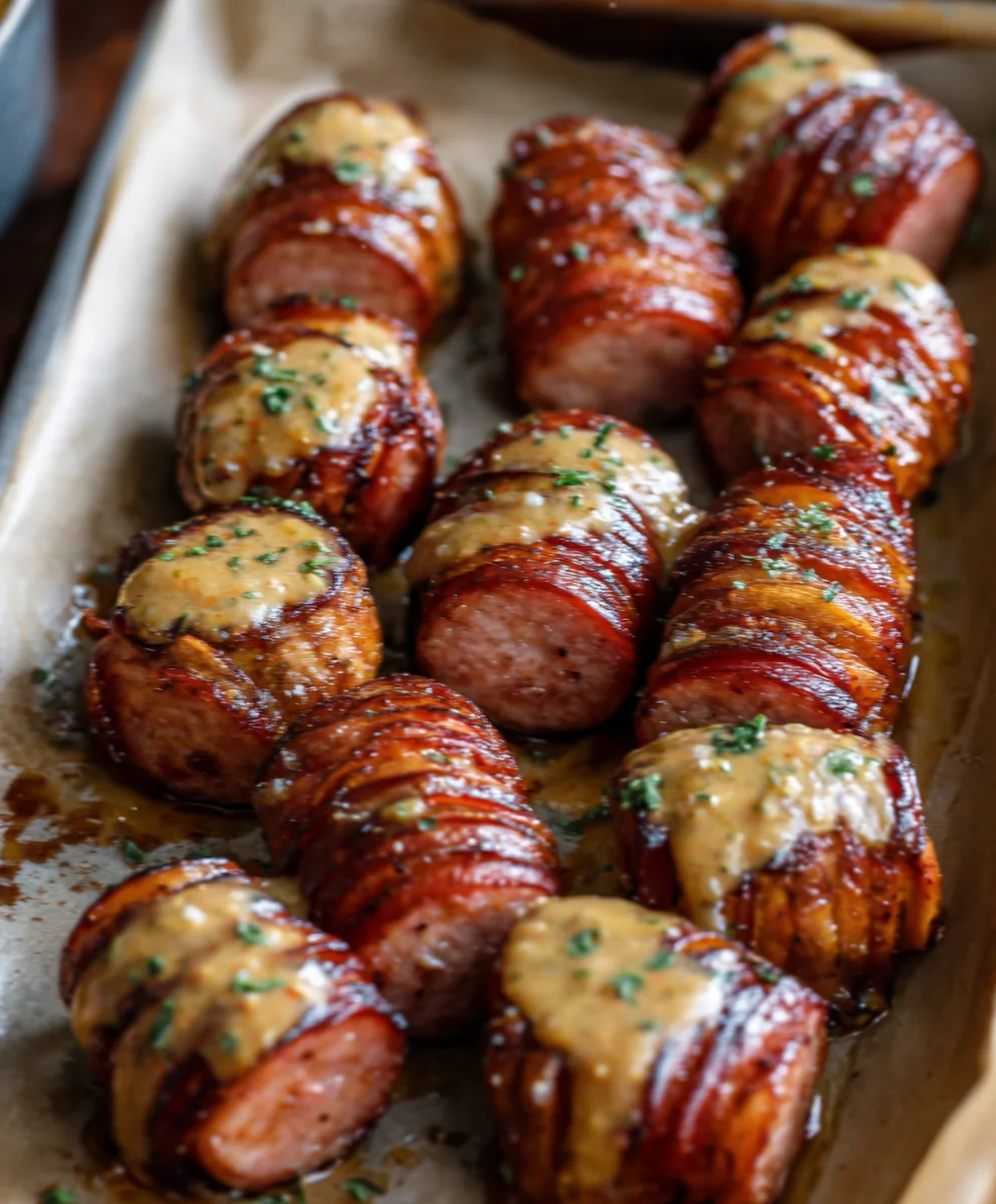 Mustard Hasselback Beef Sausage Bites - Quick Appetizer