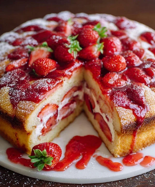 Easy Strawberry Cake with Strawberry Sauce