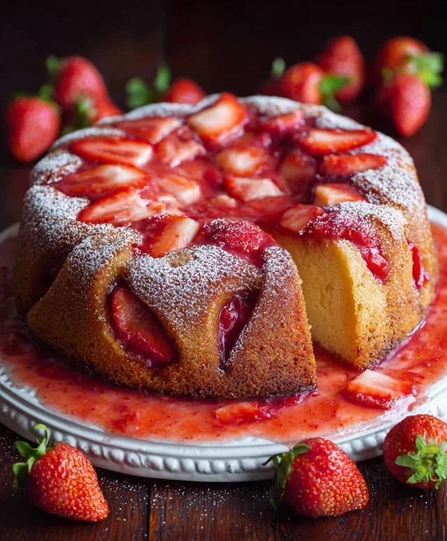 Easy Strawberry Cake with Strawberry Sauce