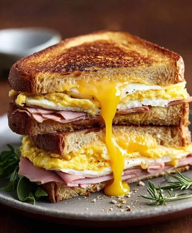 Egg and Beef Beef Ham Breakfast Sandwich