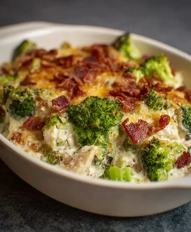 Creamy Low Carb Chicken Casserole with Broccoli and Beef Beef Bacon