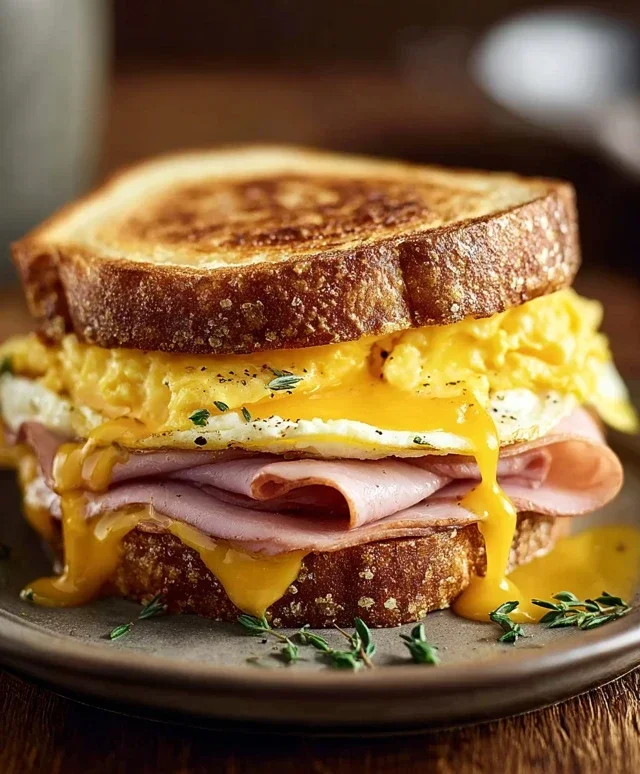 Egg and Beef Beef Ham Breakfast Sandwich