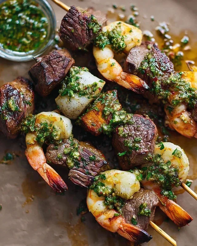 Surf and Turf Kabobs with Chimichurri Sauce