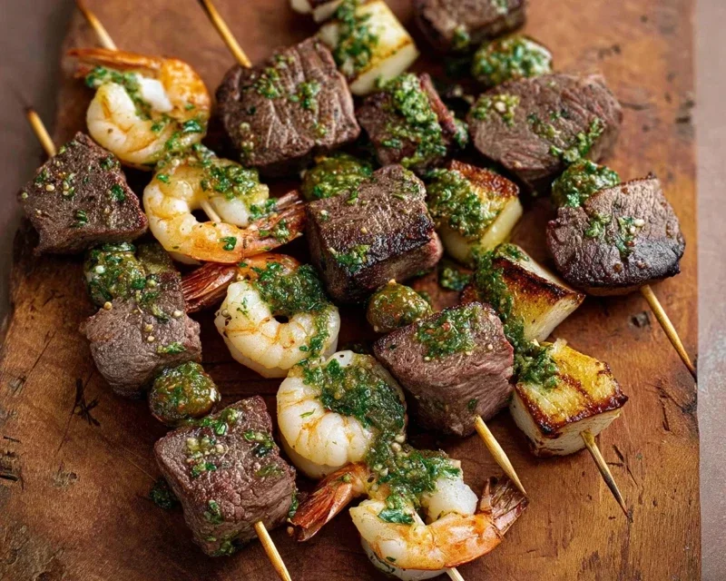 Surf and Turf Kabobs with Chimichurri Sauce