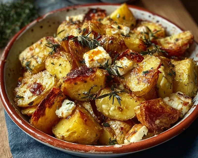 Roasted Potatoes with Baked Feta and Garlic