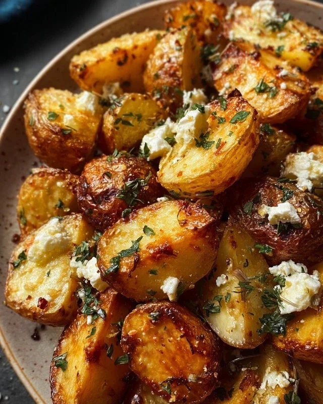 Roasted Potatoes with Baked Feta and Garlic