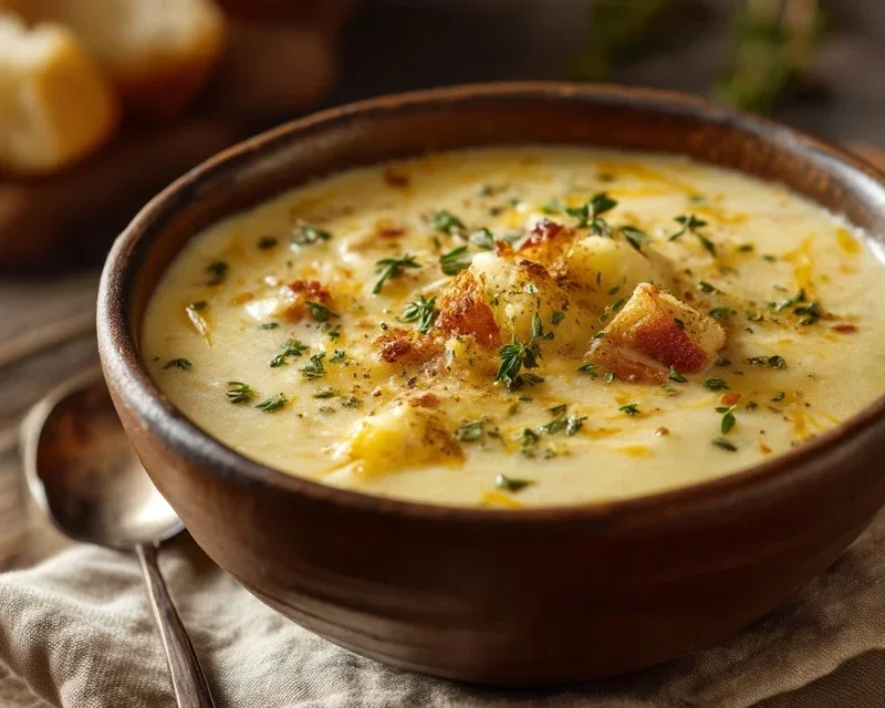 Hearty Cheddar Garlic Herb Potato Soup Recipe
