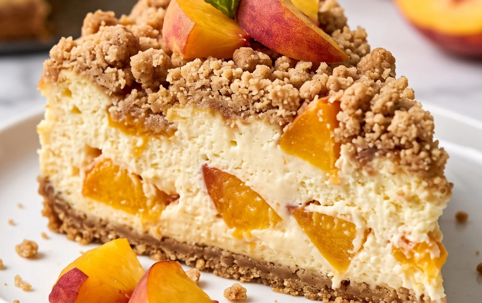 Peach Cream Cheese Cake with Streusel Topping