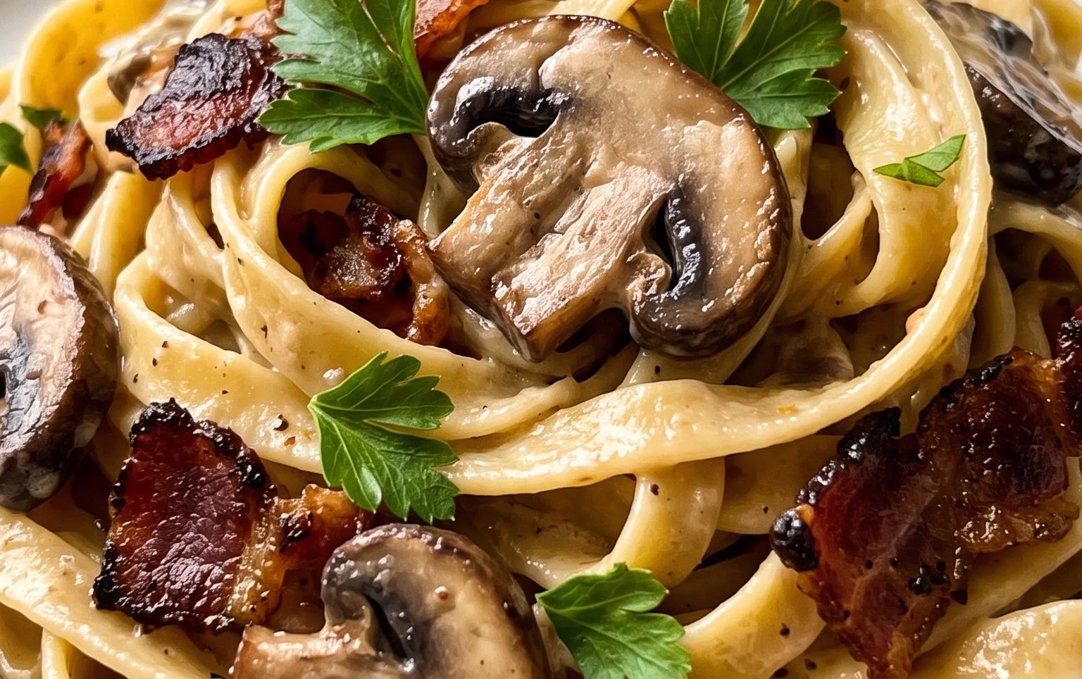 Creamy Beef Bacon and Mushroom Pasta
