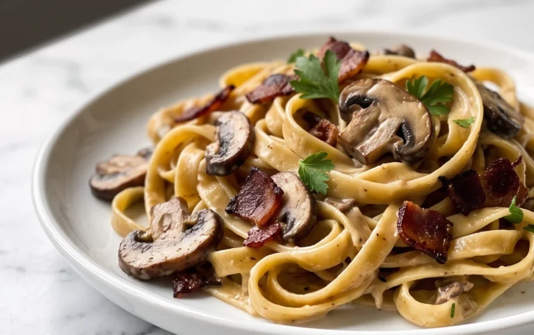 Creamy Beef Bacon and Mushroom Pasta