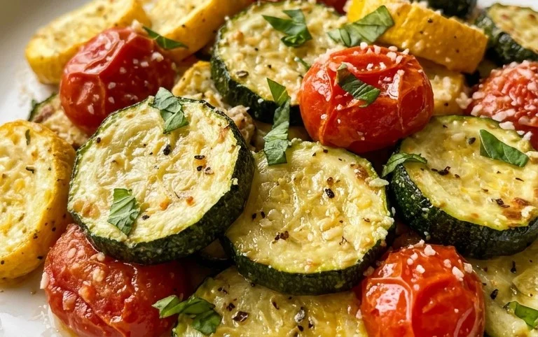 Roasted Garlic-Parmesan Zucchini, Squash and Tomatoes