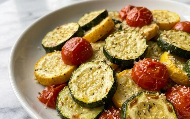 Roasted Garlic-Parmesan Zucchini, Squash and Tomatoes